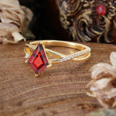 4 Prong Kite Cut 2 Carat Natural Garnet Promise Ring Nature Inspired Twisted Leaf Ring